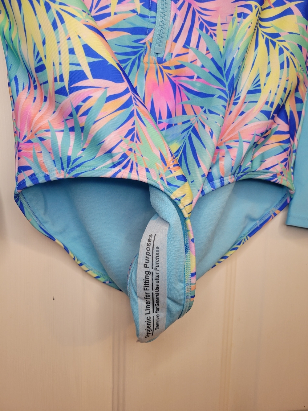 Cat & Jack Girls 14/XL Light Blue Tropical Print One Piece Rash Guard Swimsuit. - Picture 5 of 6